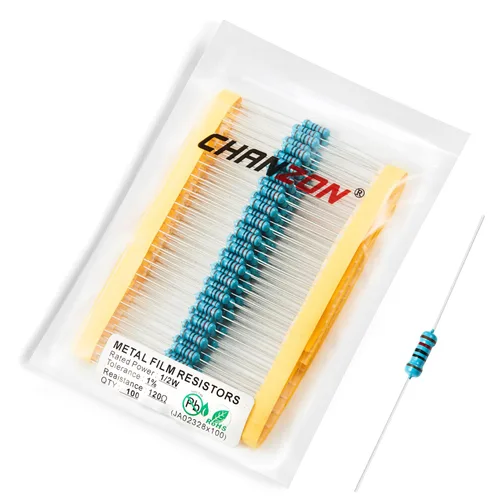 Vista 76 de Chanzon 100pcs 1/2W (0.5W) 1 Ω ohmios Resistencia fija de película metálica 0.01 ±1% Tolerancia 1R MF Orificio pasante Resistencias limitadoras