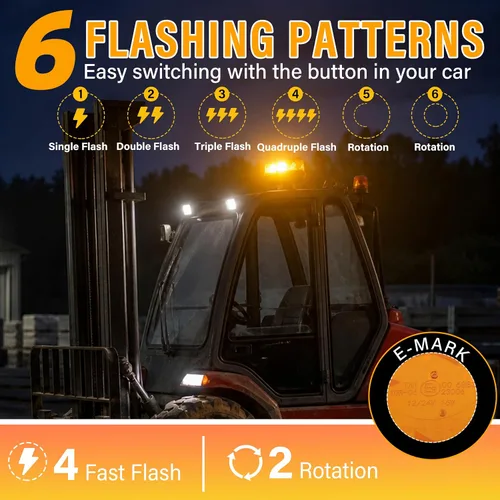 Vista 8 de Luces estroboscópicas de luz LED amarilla para camiones de 12 V 24 V, luz de baliza naranja, faro giratorio con 6 modos para coche, camión, UTV