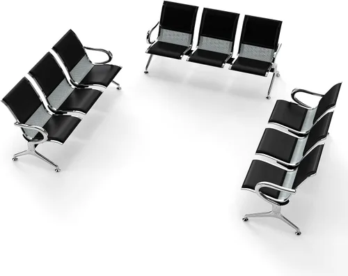 Vista 9 de Cómodas sillas de recepción de 3 asientos, banco de sala de espera con marco de metal, sillas de recepción de vestíbulo de piel sintética