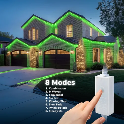 Vista 2 de Cuerda de luz LED verde de 108 pies con 8 modos de 1/2 pulgada de grosor, controlador conectable al aire libre, permanente, impermeable, iluminación