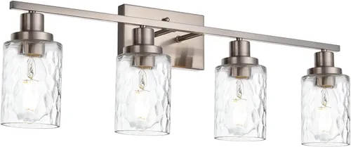 Vista 12 de MELUCEE Iluminación de pared interior 2 luces mate negra con vidrio martillado transparente, lámpara de pared moderna para tocador de baño