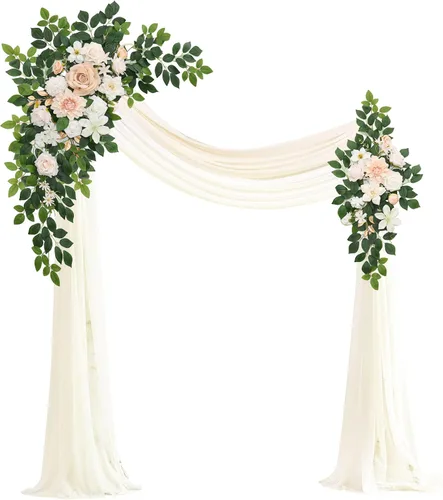 Vista 8 de Kit de flores artificiales de arco de boda Muhanjia (paquete de 4), 2 piezas de arco de flores artificiales, 2 piezas de cortinas de gasa