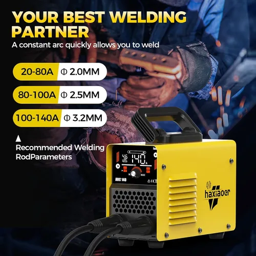 Vista 6 de HAXIAOER Soldador de palo 140A 2 en 1 MMA Lift TIG Soldador con pantalla LCD inteligente digital, máquina de soldadura portátil con fuerza de arco