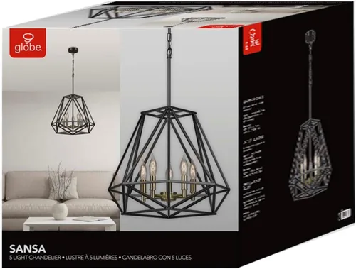 Vista 7 de GLOBE Candelabros eléctricos 65435 Sansa, color negro mate, enchufe dorado, bombilla no incluida