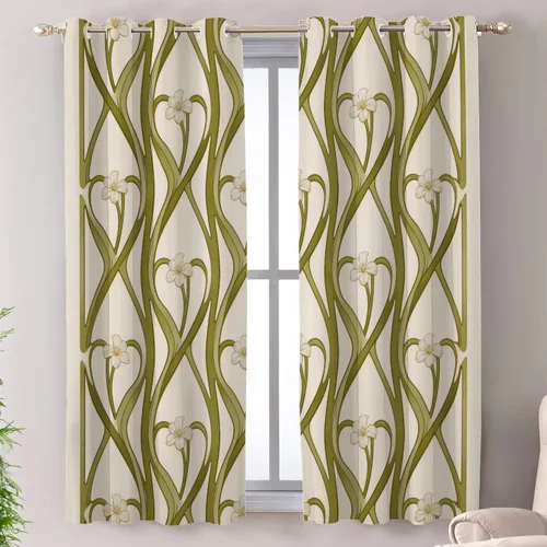 Vista 43 de Shrahala Art Nouveau Floral Pattern Blackout Curtain Tiers, Delicate Vine and Flower Design Kitchen Valance Light Blocking Tier Drapes with Rod