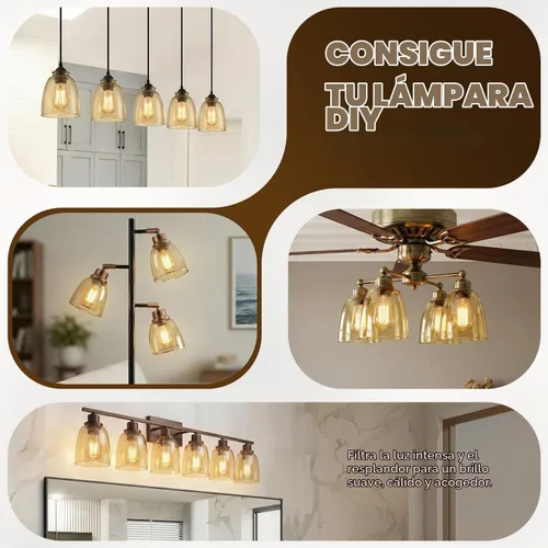 Vista 7 de Paquete de 3 repuestos de pantalla de vidrio ámbar transparente, cubiertas de luz de ventilador de techo, globos de vidrio para candelabros