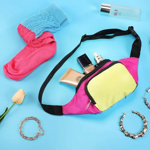 Vista 6 de Hicarer Accesorios de disfraz de los años 80 para mujeres y niñas, cangurera retro neón, calcetines largos para fiestas de los años 80 y 90
