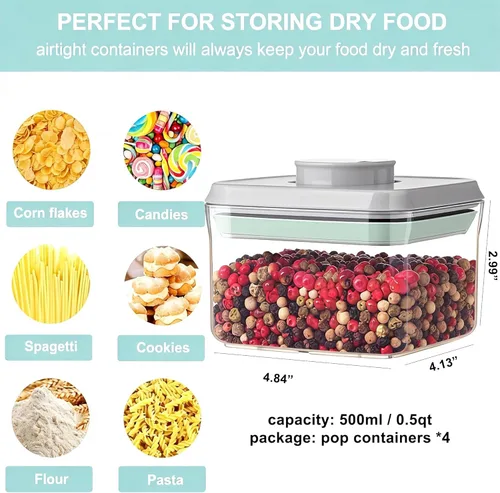 Vista 2 de Recipiente hermético de almacenamiento de alimentos con tapas, sin BPA para espagueti, cereales, harina, arroz, organizador de cocina