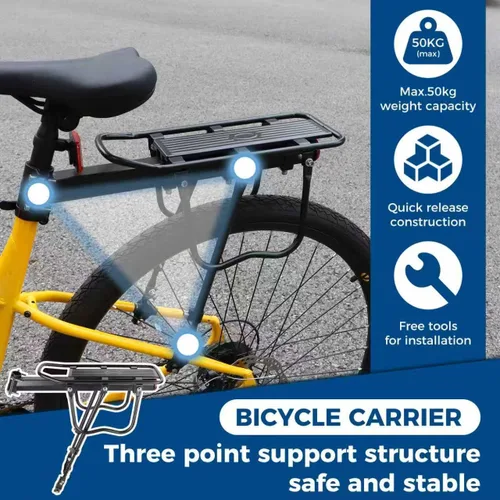 Vista 6 de MEGHNA Bike Rear Rack Large Capacity Stable Bike Rear Cargo Detachable Universal Fit for Most Bikes Easy to Install with Reflector for Mountain Bike