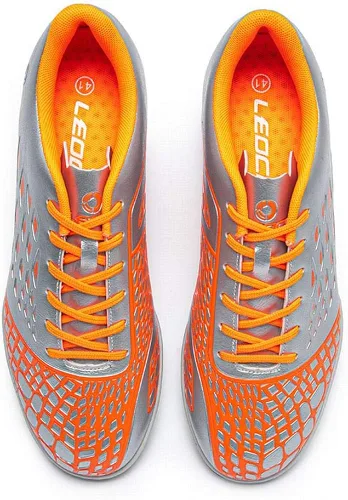 Vista 5 de LEOCI Zapatos de fútbol Suela de césped para hombres y mujeres y niños zapatos de goma en relieve duraderos para exteriores Plateadoanaranjado
