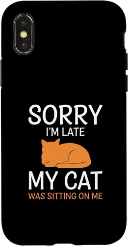 Vista 5 de Cat Funny Sorry I'm Late, My Cat was Sitting On Me Case for iPhone 16