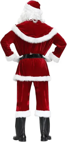 Vista 3 de Juego de disfraz de Papá Noel, 12 piezas, traje de Navidad de Papá Noel para hombres y adultos, traje de lujo de Papá Noel, para fiesta, cosplay