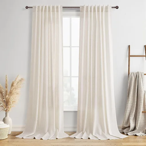 Vista 24 de BOODII Cortinas de lino de 96 pulgadas de largo y 8 pies para sala de estar Blanco