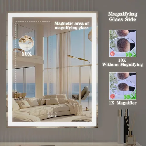 Vista 8 de BEAUTME Espejo de tocador de 22.4 x 28.1 pulgadas, espejo de maquillaje con luces, espejo Hollywood, espejo LED para dormitorio, marco de aluminio