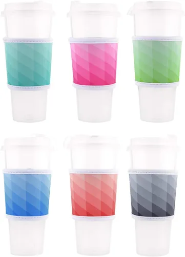 Vista 2 de CM Funda reutilizable para taza de café, funda aislante de neopreno resistente al calor, para café, té, bebidas frías y calientes