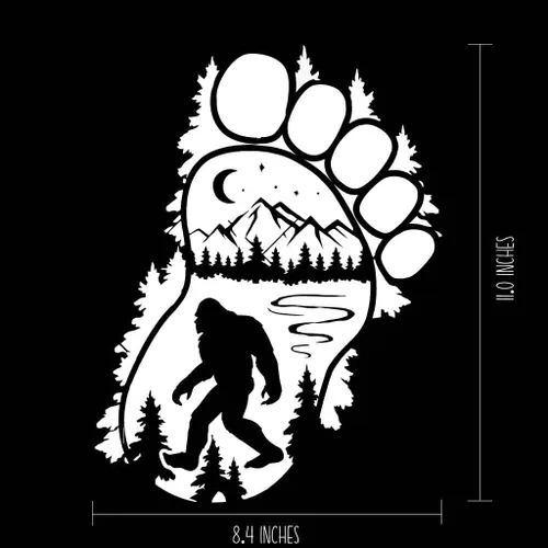 Vista 2 de Bigfoot Sasquatch Yeti - Vinilo adhesivo de pino silvestre, bosque, montaña, río, 11 pulgadas x 8.5 pulgadas (blanco)