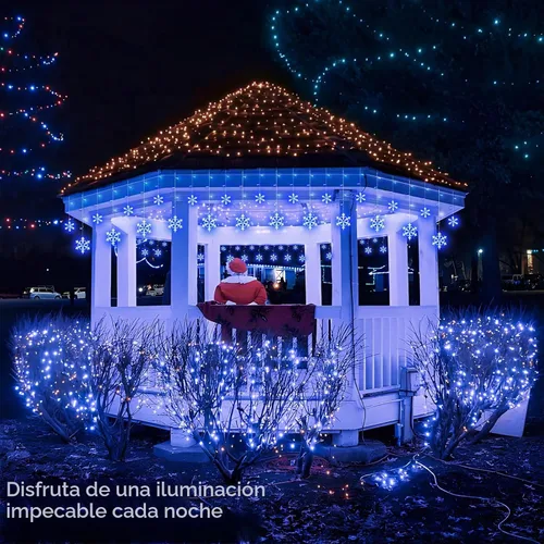 Vista 7 de suddus Luces de Carámbano de Copo de Nieve para Exteriores, 10.7 pies, 168 Luces LED de Cadena Navideñas Conectables Enchufables con 14 Tiras Azul