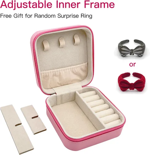 Vista 2 de KIQIONE Caja organizadora de joyas pequeña, estuche de joyería de viaje para niñas y mujeres, anillo de almacenamiento, colgante, aretes, collar