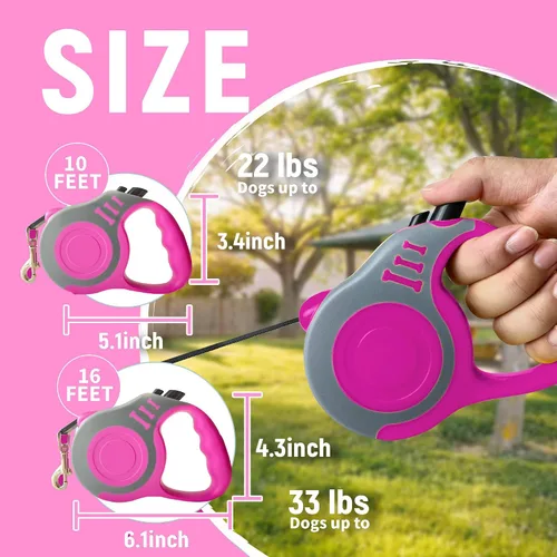 Vista 2 de Correa para mascotas de 16 pies retráctil para perro, cinta telescópica automática para perros, duradera y cómoda, con mango antideslizante