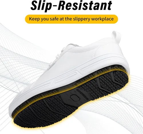 Vista 3 de LMQLZHYC Zapatos de trabajo antideslizantes para hombre, zapatos de servicio de alimentos, zapatos de chef, zapatos de enfermería