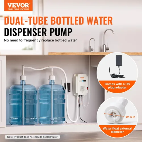 Vista 2 de VEVOR Sistema de bomba dispensador de agua embotellada, sistema de dispensación de 2 x 5 galones, dispensador eléctrico automático de agua, bomba