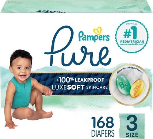 Vista 13 de Pañales para recién nacido/talla 1 (8-14 libras), 35 unidades – Pampers Pure Protection desechables para bebé, protección hipoalergénica y sin