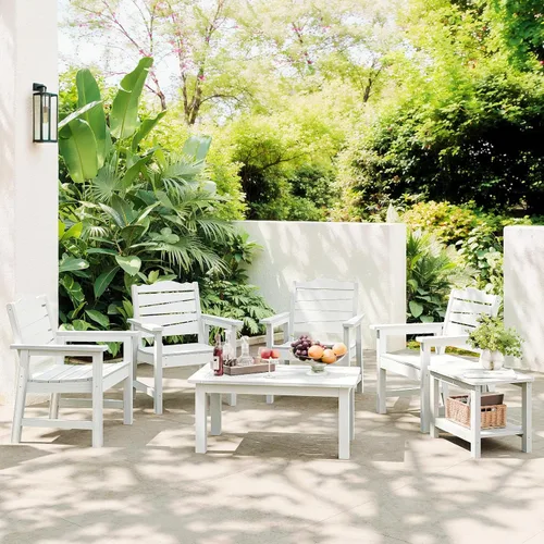 Vista 5 de Silla de patio resistente a la intemperie, sillas de patio al aire libre de madera de polietileno con asiento curvado ergonómico, sillas de comedor