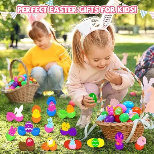 Vista 6 de 24 huevos de Pascua prellenados con juguetes esponjosos Mochi, huevos de plástico rellenos de Mochi Squishies para los sufrimientos de la cesta