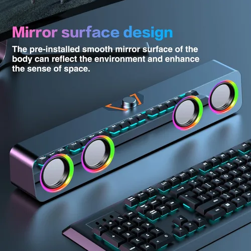 Vista 3 de Elimavi Altavoces de computadora para PC de escritorio, altavoces de 2.0 canales con iluminación LED estática y control de volumen, con una entrada