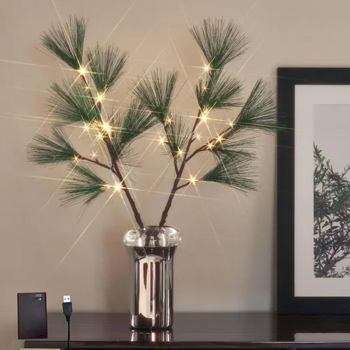 Vista 9 de Hairui - Ramas de sauce iluminadas con temporizador, 70 luces LED blancas cálidas, ramas artificiales de diente de león con luces, 27 pulgadas