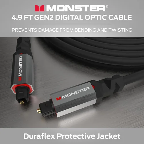 Vista 6 de Monster Gen2 Essentials - Cable de audio óptico digital (Toslink, SPDIF), cable de fibra óptica para TV, barra de sonido y sistema de cine en casa
