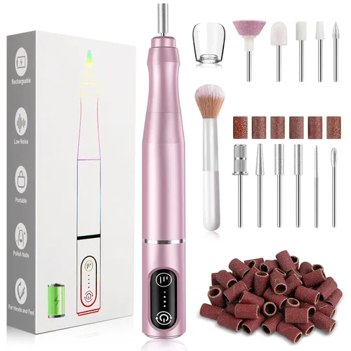 Vista 15 de TUOBEO - Kit de lima de uñas eléctrica para taladro de uñas inalámbrico, juego de archivos electrónicos recargables Negro