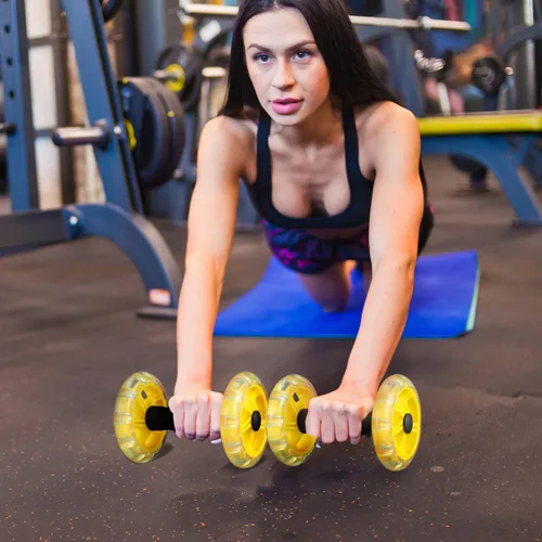 Vista 6 de Kisangel Juego de ruedas de doble Ab Roller para entrenamiento de núcleo, equipo de ejercicio abdominal portátil con agarre de espuma para gimnasio