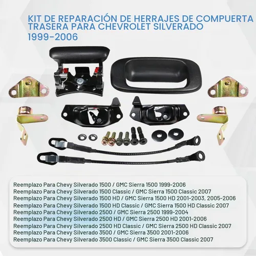 Vista 3 de Kit de Reparación de Herrajes de Compuerta Trasera de Repuesto para Chevrolet Chevy Silverado GMC Sierra 1999-2006 Incluyendo Manija, Bisel