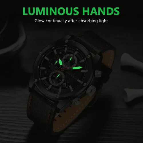 Vista 6 de MF MINI FOCUS Relojes de cuero para hombre, clásico, a la moda, casual, de lujo, impermeable, con calendario luminoso