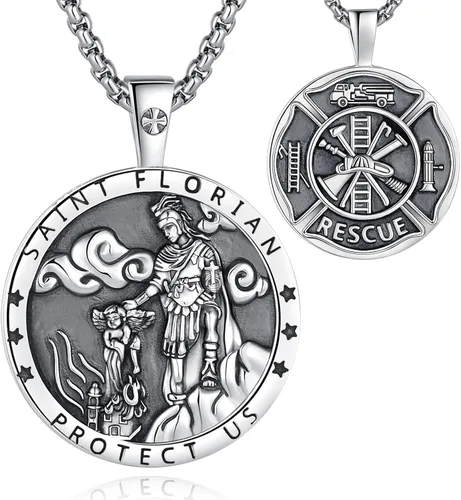 Vista 11 de EUDORA Medalla de plata de ley S925 con collar de San Patrono para mujeres A01-Saint Benedict Medalla