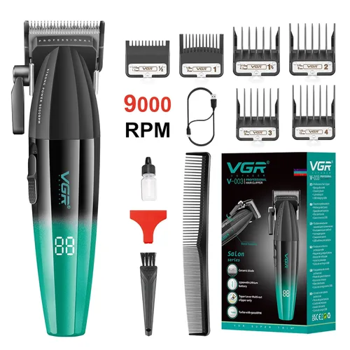 Vista 8 de VGR 003 - Cortapelos profesionales para hombre con juego de recortadora de podadora, color dorado 9000 RPM; 250min runtime; LED display; 6 comb