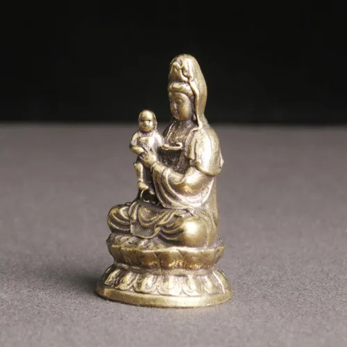 Vista 2 de ORFOFE Kuan - Escritorio de latón femenino para Quan Feng Mercy Lotus A Kwan Style Decoración a estatua Estatua Yin Kids Songzi Good Decorative Have
