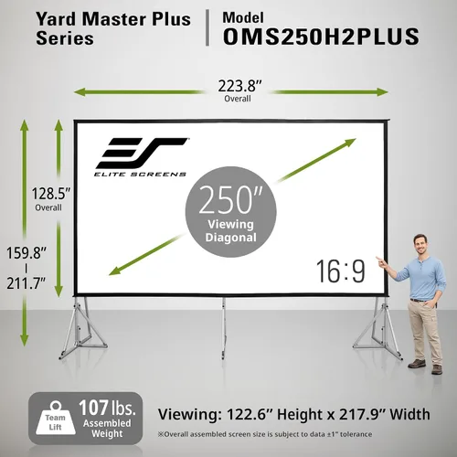 Vista 7 de Elite Screens Yard Master Plus, pantalla de proyector portátil ajustable con ajuste de altura 16:9 de 250 pulgadas, proyección frontal de cine 4K HD