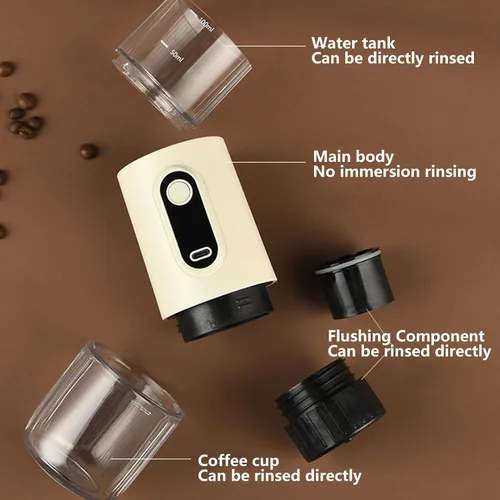 Vista 2 de Cafetera portátil, cafetera de café expreso, funciona manualmente, cafetera de cápsula de mano de 3.4 fl oz tipo C recargable para viajes al aire
