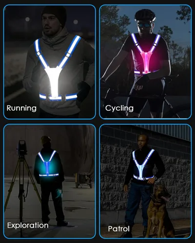 Vista 7 de Zacro LED Reflective Vest Running Gear, 5 Lights Colors High Visibility Reflective Running Gear Rechargeable Light Up Running Vest for Walking