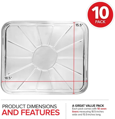 Vista 2 de Revestimientos desechables de aluminio para horno (paquete de 10) forros de horno para la parte inferior del horno eléctrico y horno de gas, bandeja