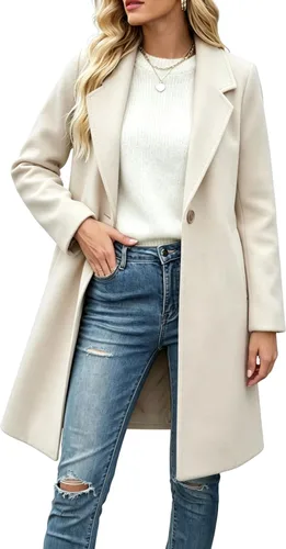 Vista 19 de Bankeng Chaqueta de solapa de doble botonadura con muesca para mujer, mezcla de lana de camello Verde Armada (ArmyGreen)