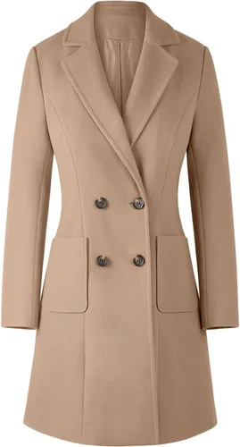 Vista 5 de CHICZONE Abrigo de mezcla de lana con solapa de doble botonadura para mujer, abrigo de mezcla de lana, abrigo de invierno