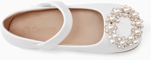 Vista 5 de Coutgo Zapatos Mary Jane para niñas, zapatos de ballet de princesa con perlas, para fiesta escolar, para boda, zapatos de vestir para niños pequeños
