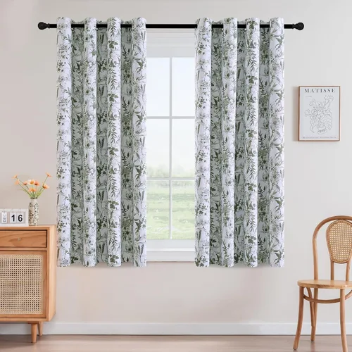 Vista 22 de H.VERSAILTEX Cortinas opacas de 63 pulgadas de largo, juego de 2 paneles de cortinas con estampado floral para sala de estar, cortinas de ventana