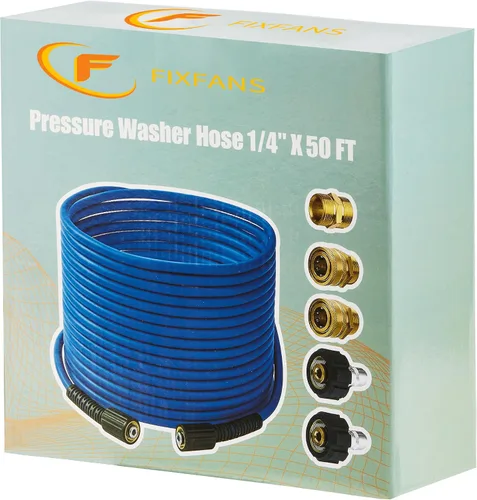 Vista 8 de FIXFANS Manguera de lavado a presión – Manguera de extensión de lavadora de alta potencia de 1/4 pulgadas x 50 pies – Manguera de alta presión