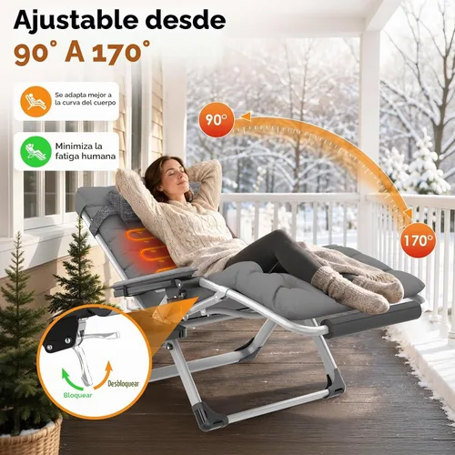 Vista 4 de Slendor Heated Oversized Zero Gravity Chairs 33In, XXL Lounge Chair, Gray
