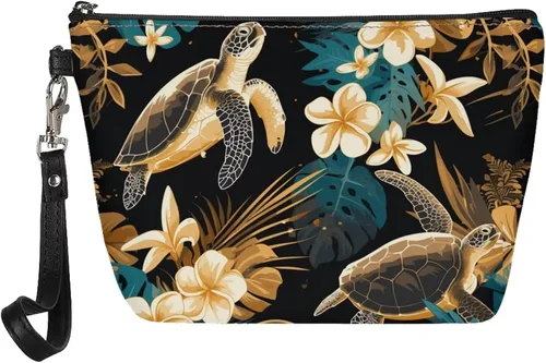 Vista 15 de Howilath Abstract Art Cat Cosmetic Pouch for Women PU Leather Toiletry Storage Bag Trapezoid Makeup Bags with Wrist Strap