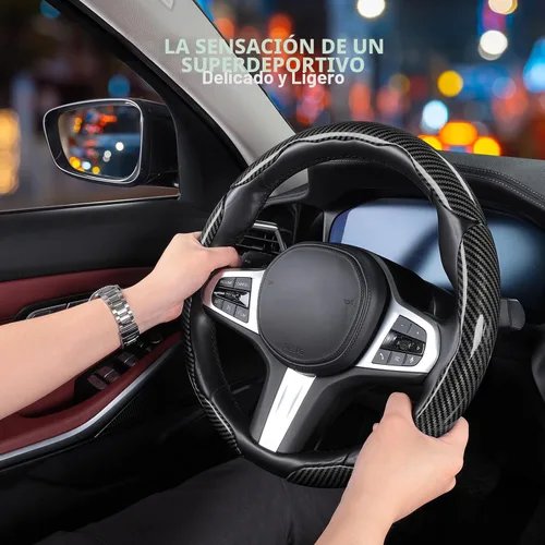 Vista 2 de Fundas de volante de fibra de carbono de 3 piezas con clip para volante (negro)